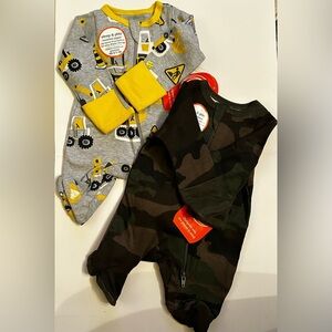 Baby Boys Camouflage Sleep N Play onesie and Construction Sleep N Play onesie
